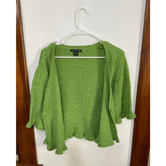 VTG August Silk Green Ribbon Knit Ruffle Hem Cardigan Sweater Sz XL Cottagecore - Picture 3 of 6